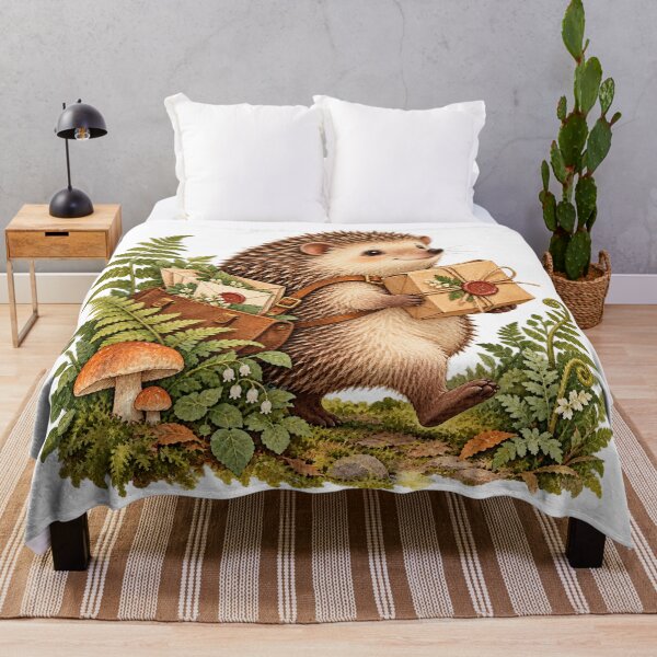 Item preview, Hedgehog Carrying a Parcel in Ferns – Snail Mail Illustration designed and sold by Xnuery.