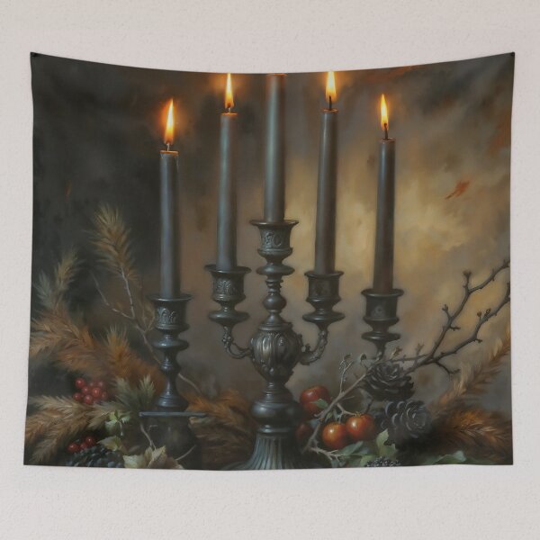 Item preview, Gothic Christmas Candelabra Candlelit Still Life Painting designed and sold by DarkHolyQueen.