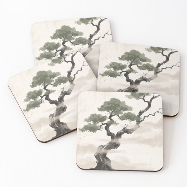 Item preview, Bonsai Tree in Mist Japandi Japanese Ink Art Wabi Sabi Neutral Decor designed and sold by WabiSabiEssence.