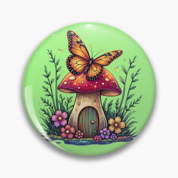 Item preview, Enchanted Mushroom House - Monarch Butterfly in a Magical Garden designed and sold by Chroma Dreams .