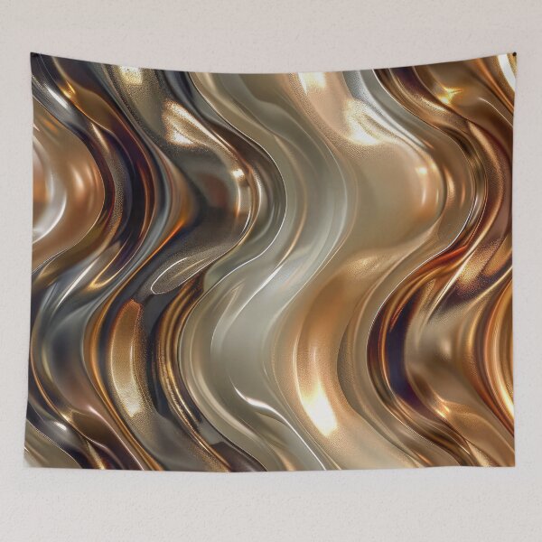Item preview, Liquid Chrome and Gold Metallic Waves Abstract Pattern designed and sold by MargaretWiktor.