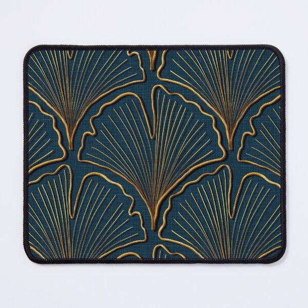 Item preview, Ginkgo Biloba leaves in gold on navy linen designed and sold by OhNoNotAgain42.