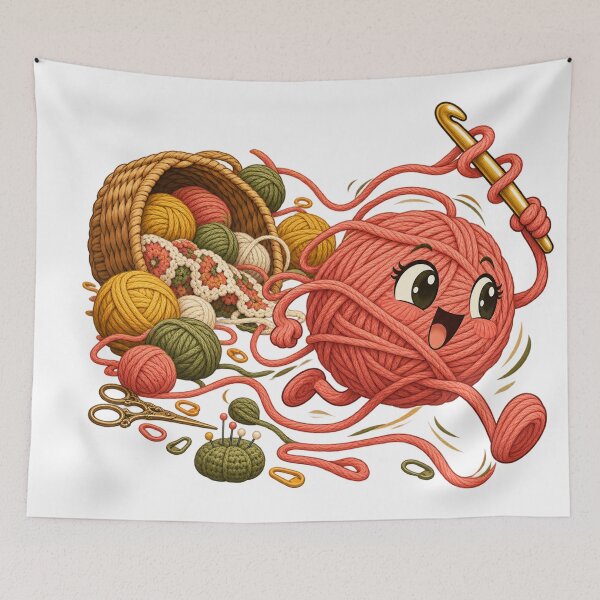 Item preview, Runaway Yarn Ball and Hook – Crochet Humor Illustration designed and sold by Xnuery.