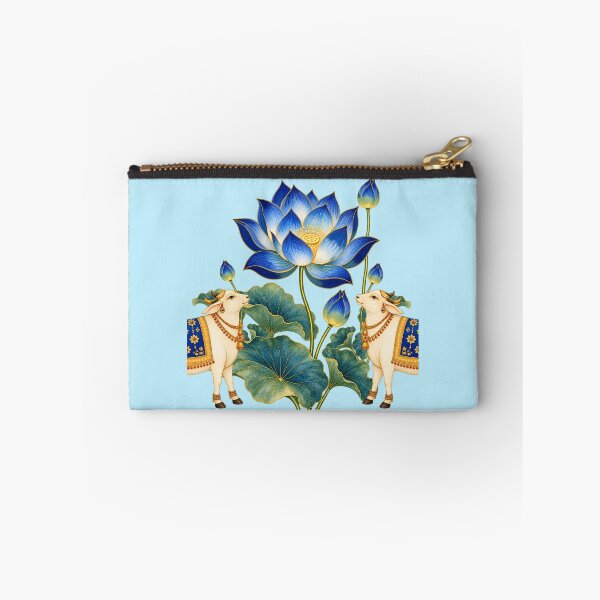 Item preview, Blue Lotus Pichwai Art with Sacred Cows- Indian Wall Decor designed and sold by ShreecreatE.