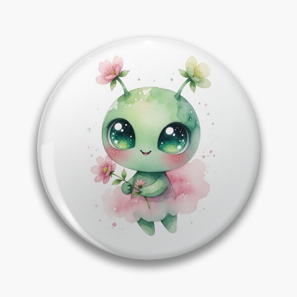 Item preview, Cute Green Alien with Flowers designed and sold by HappyOops.