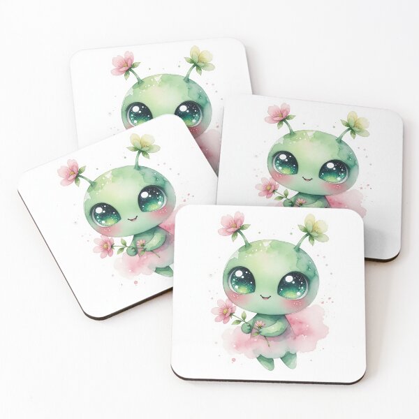 Item preview, Cute Green Alien with Flowers designed and sold by HappyOops.