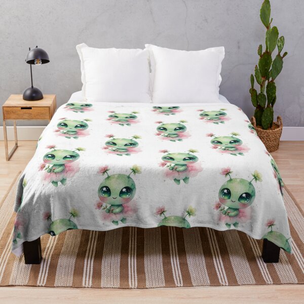 Item preview, Cute Green Alien with Flowers designed and sold by HappyOops.
