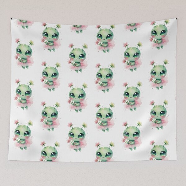 Item preview, Cute Green Alien with Flowers designed and sold by HappyOops.