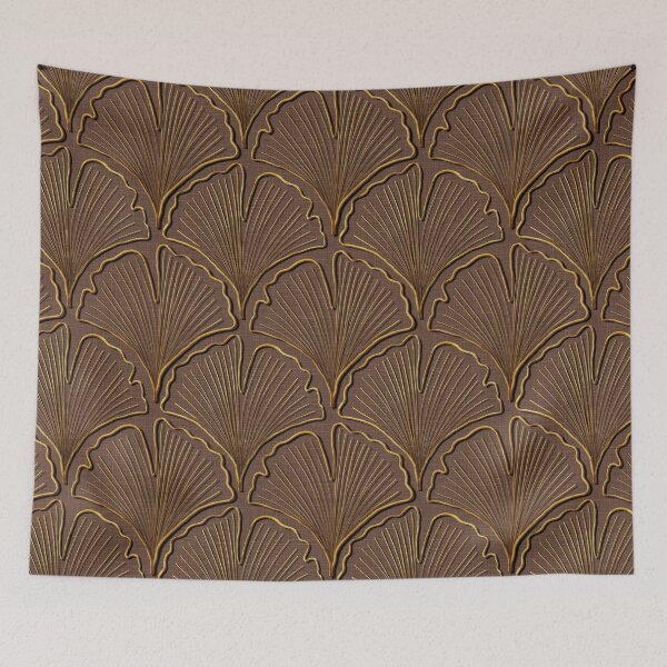Item preview, Ginkgo Biloba leaves in gold on cocoa brown designed and sold by OhNoNotAgain42.