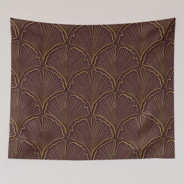 Item preview, Ginkgo Biloba leaves in gold on burgundy plum designed and sold by OhNoNotAgain42.