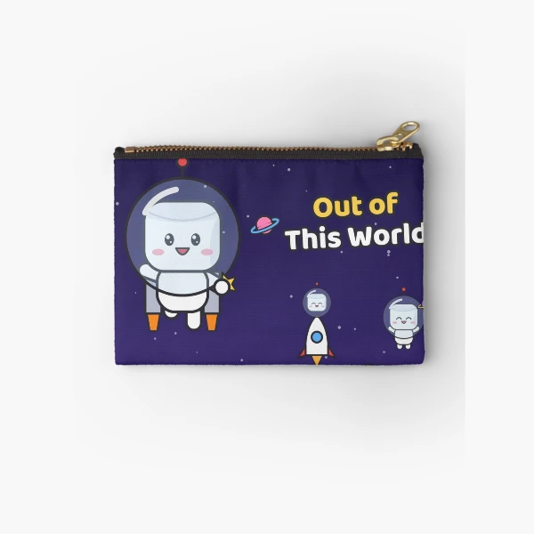 Out of This World - Cute Astronaut Marshmallow Pip in Space — Zipper Pouch by BiMood