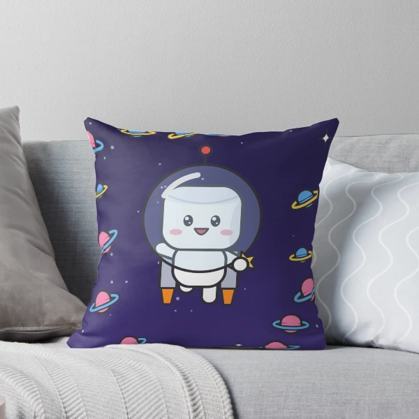 Out of This World - Cute Astronaut Marshmallow Pip in Space — Throw Pillow by BiMood
