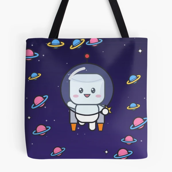 Out of This World - Cute Astronaut Marshmallow Pip in Space — All Over Print Tote Bag by BiMood