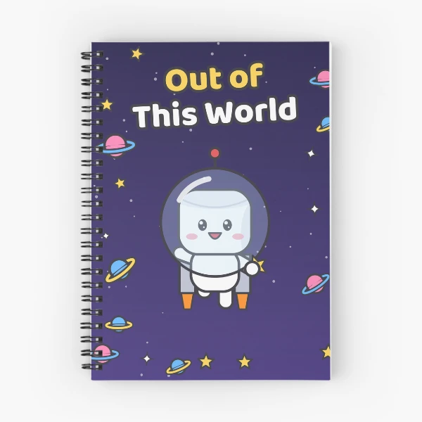 Out of This World - Cute Astronaut Marshmallow Pip in Space — Spiral Notebook by BiMood
