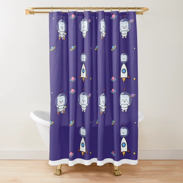 Out of This World - Cute Astronaut Marshmallow Pip in Space — Shower Curtain by BiMood