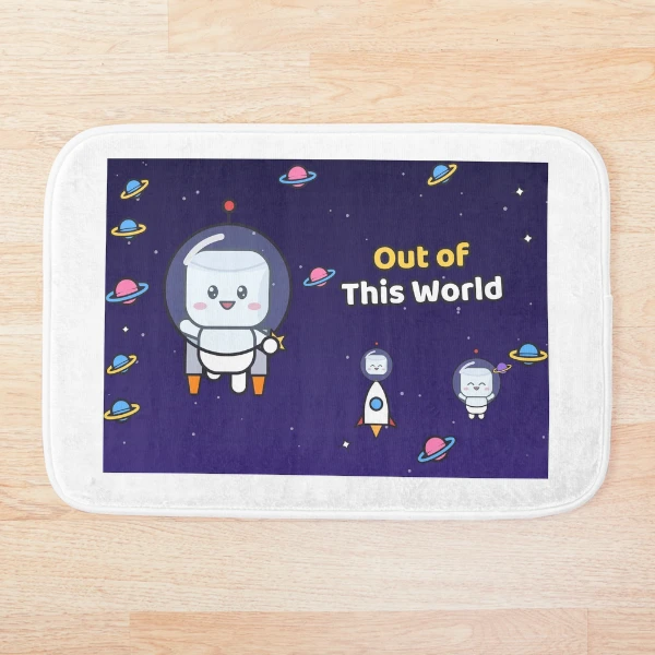 Out of This World - Cute Astronaut Marshmallow Pip in Space — Bath Mat by BiMood