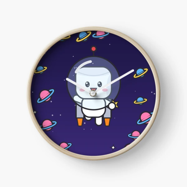 Out of This World - Cute Astronaut Marshmallow Pip in Space — Clock by BiMood