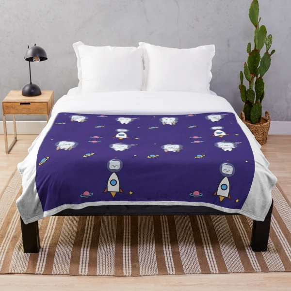 Out of This World - Cute Astronaut Marshmallow Pip in Space — Throw Blanket by BiMood