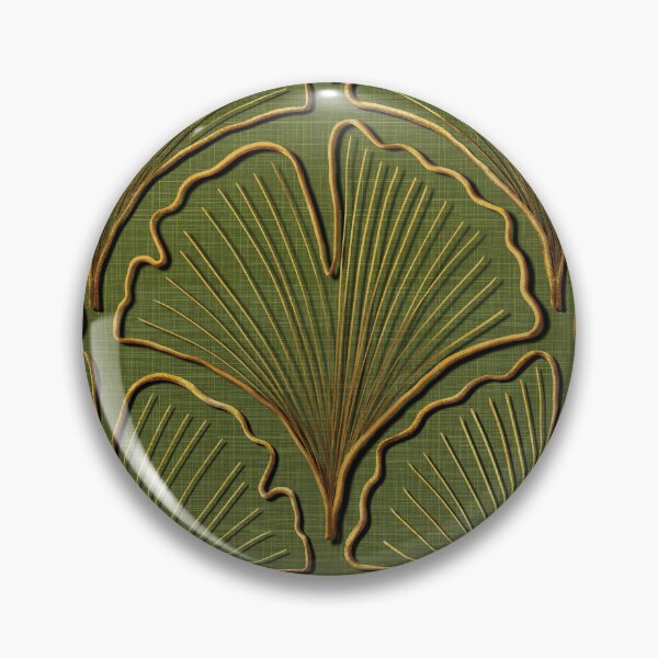 Item preview, Ginkgo Biloba leaves in gold on moss Green designed and sold by OhNoNotAgain42.