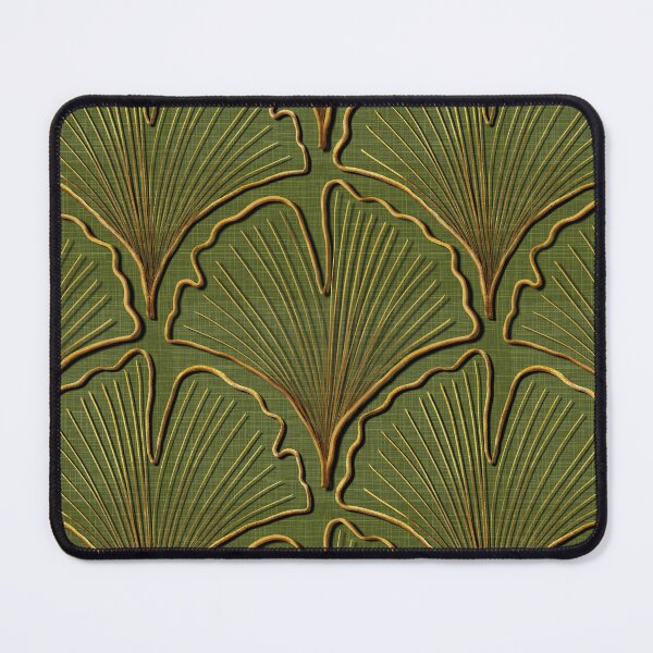 Item preview, Ginkgo Biloba leaves in gold on moss Green designed and sold by OhNoNotAgain42.