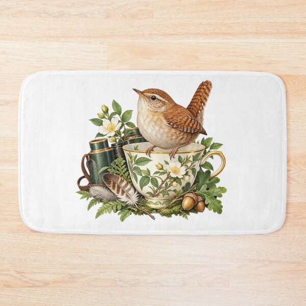 Item preview, Wren Watching from a Teacup – Birdwatching Illustration designed and sold by Xnuery.