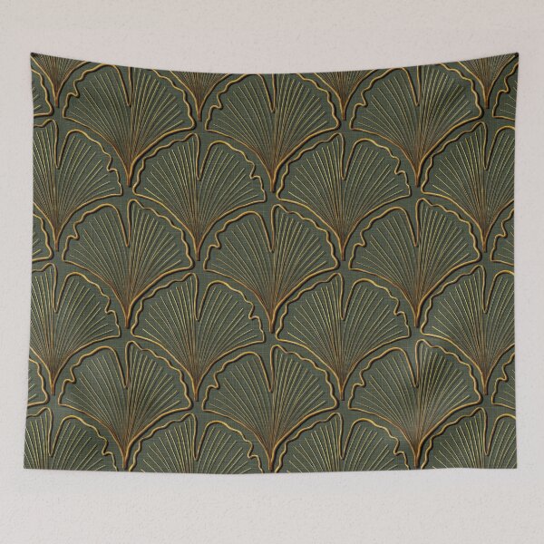 Item preview, Ginkgo Biloba leaves in gold on olive green designed and sold by OhNoNotAgain42.