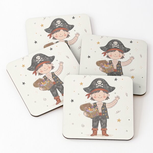 Item preview, Cute Little Pirate Kid Halloween Candy Treasure Chest Pencil Drawing designed and sold by Pasteltone.