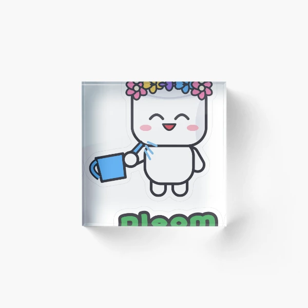 Bloom Where You're Planted - Cute Garden Marshmallow Pip with Flowers — Acrylic Block by BiMood
