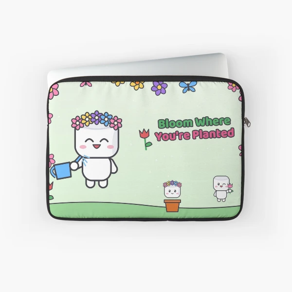 Bloom Where You're Planted - Cute Garden Marshmallow Pip with Flowers — Laptop Sleeve by BiMood