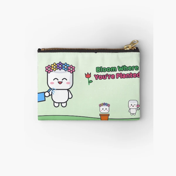 Bloom Where You're Planted - Cute Garden Marshmallow Pip with Flowers — Zipper Pouch by BiMood
