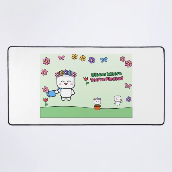 Bloom Where You're Planted - Cute Garden Marshmallow Pip with Flowers — Mouse Pad by BiMood