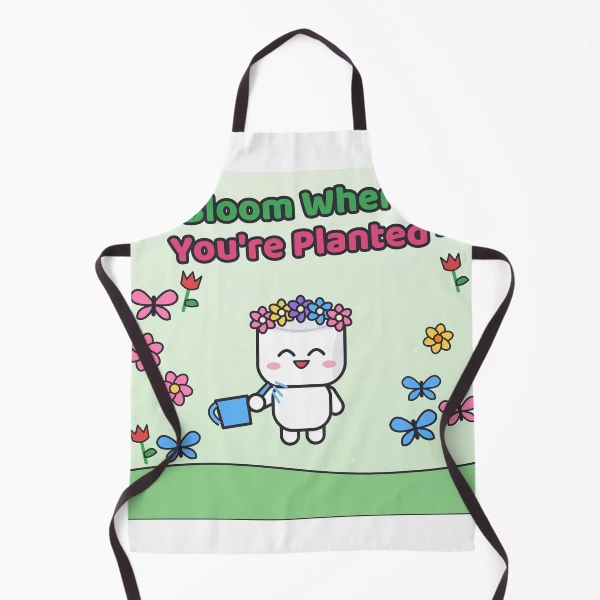 Bloom Where You're Planted - Cute Garden Marshmallow Pip with Flowers — Apron by BiMood