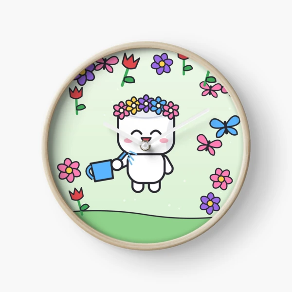 Bloom Where You're Planted - Cute Garden Marshmallow Pip with Flowers — Clock by BiMood
