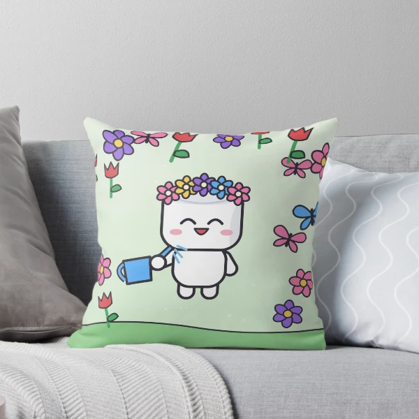 Bloom Where You're Planted - Cute Garden Marshmallow Pip with Flowers — Throw Pillow by BiMood