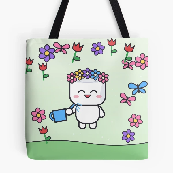 Bloom Where You're Planted - Cute Garden Marshmallow Pip with Flowers — All Over Print Tote Bag by BiMood