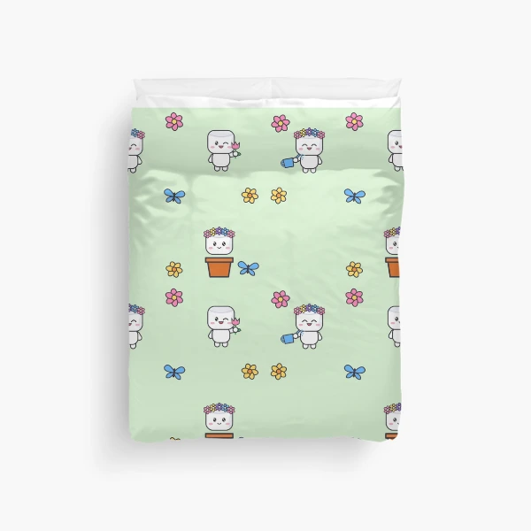 Bloom Where You're Planted - Cute Garden Marshmallow Pip with Flowers — Duvet Cover by BiMood