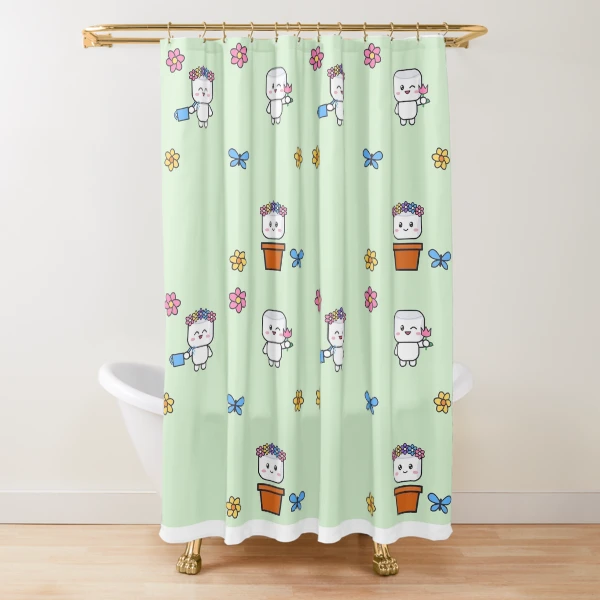 Bloom Where You're Planted - Cute Garden Marshmallow Pip with Flowers — Shower Curtain by BiMood