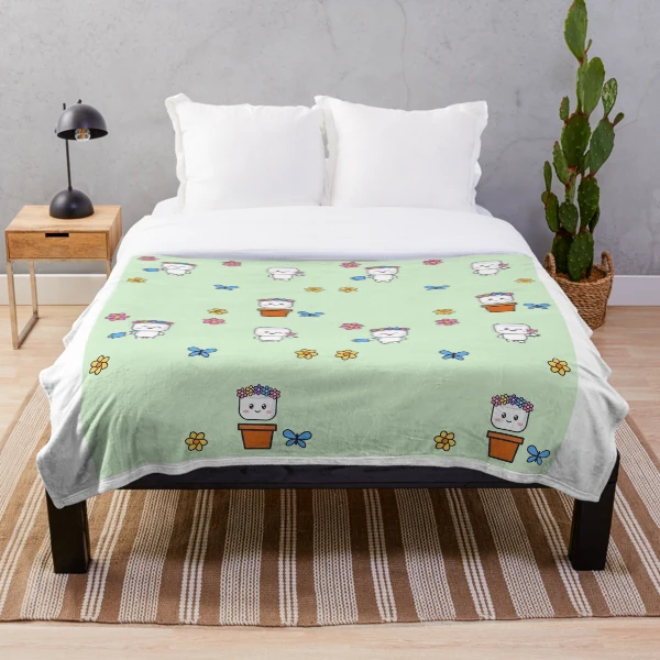Bloom Where You're Planted - Cute Garden Marshmallow Pip with Flowers — Throw Blanket by BiMood