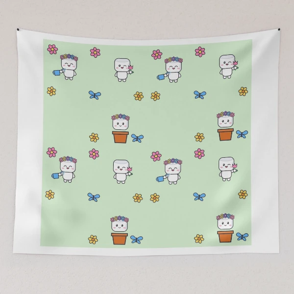 Bloom Where You're Planted - Cute Garden Marshmallow Pip with Flowers — Tapestry by BiMood