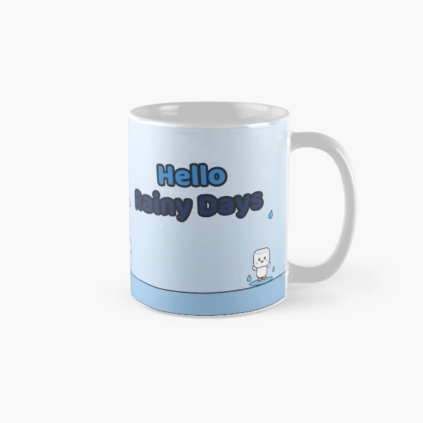 Hello Rainy Days - Cute Raincoat Marshmallow Pip with Umbrella — Classic Mug by BiMood