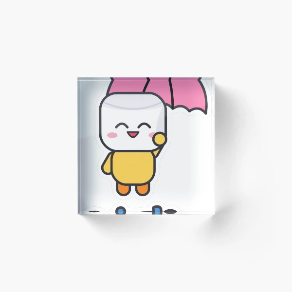 Hello Rainy Days - Cute Raincoat Marshmallow Pip with Umbrella — Acrylic Block by BiMood