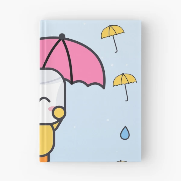 Hello Rainy Days - Cute Raincoat Marshmallow Pip with Umbrella — Spiral Notebook by BiMood