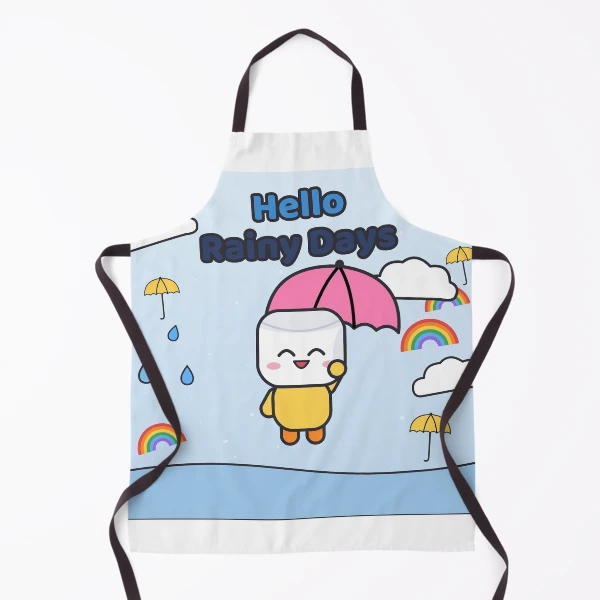Hello Rainy Days - Cute Raincoat Marshmallow Pip with Umbrella — Apron by BiMood