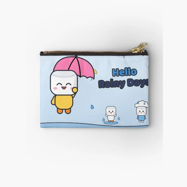 Hello Rainy Days - Cute Raincoat Marshmallow Pip with Umbrella — Zipper Pouch by BiMood