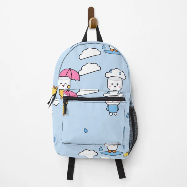 Hello Rainy Days - Cute Raincoat Marshmallow Pip with Umbrella — Backpack by BiMood