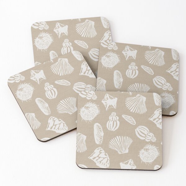 Item preview, Neutral beige seashells blockprint designed and sold by Anne Londez Studio.