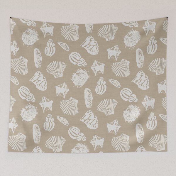 Item preview, Neutral beige seashells blockprint designed and sold by Anne Londez Studio.