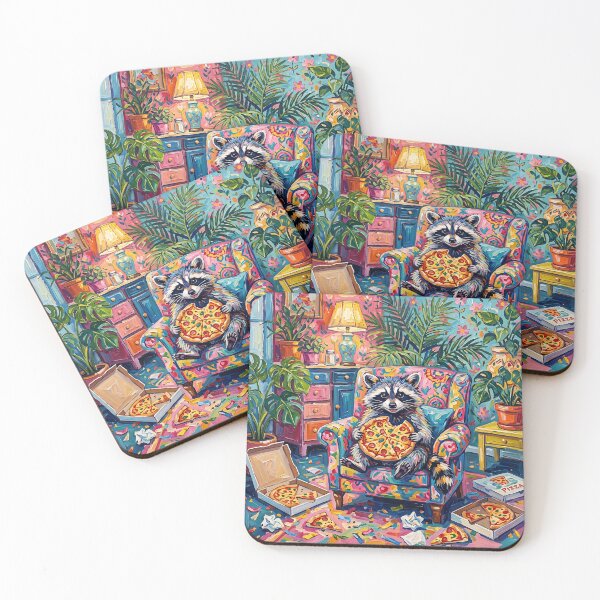 Item preview, Raccoon Eating Pizza Oil Painting Sarcastic Trash Panda Art designed and sold by LexaArtworks.