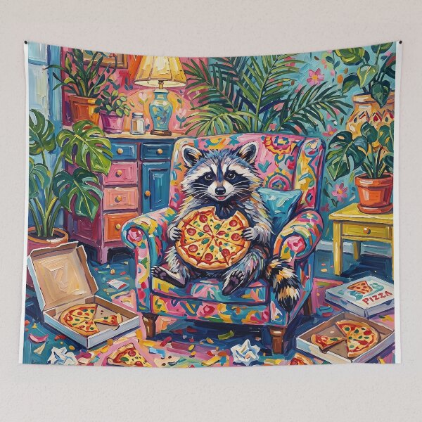 Item preview, Raccoon Eating Pizza Oil Painting Sarcastic Trash Panda Art designed and sold by LexaArtworks.