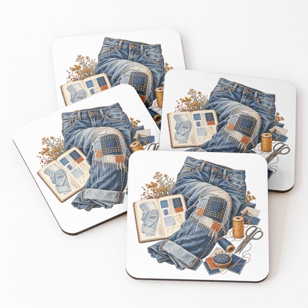 Item preview, Denim Knee Patch Stitch Map – Visible Mending Illustration designed and sold by Xnuery.